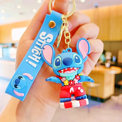 Wholesale New Anime Disney Keychain Mickey Mouse Minnie Lilo & Stitch Cartoon Keyring Key Chain Car Pendant Kids Toys Gifts