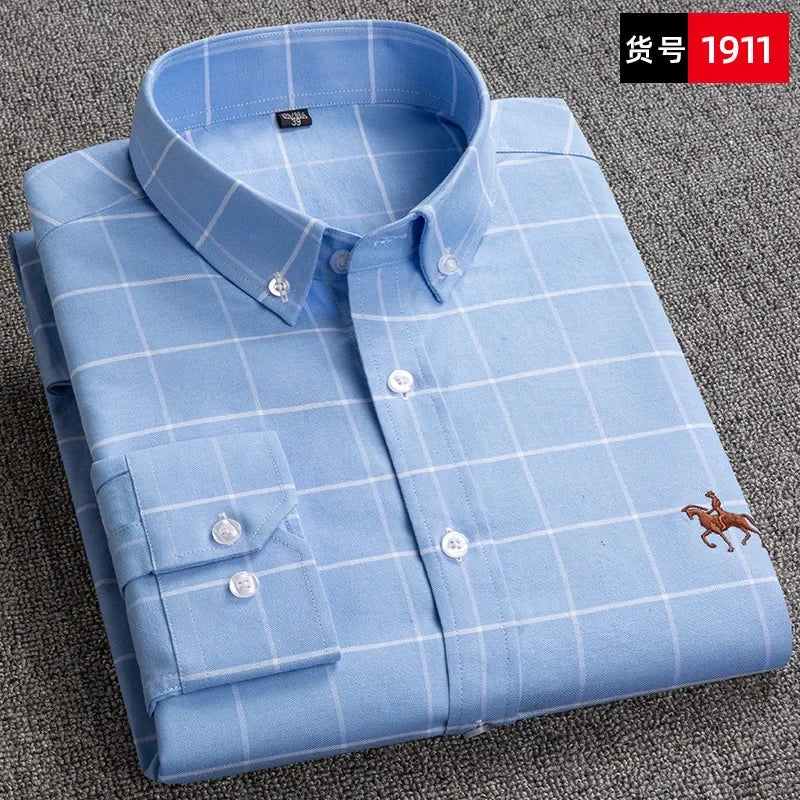 Long Sleeve Pink Shirt For Men Oversize Slim Fit Casual Dress Shirts Four Seasons Cotton Oxford New Fashion Korean Men Clothing