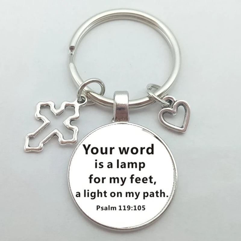 Christian Bible Keychains Cross Heart Charms Scripture Verse Stainless Steel Pendant Key Chain Religious Faith Jewelry