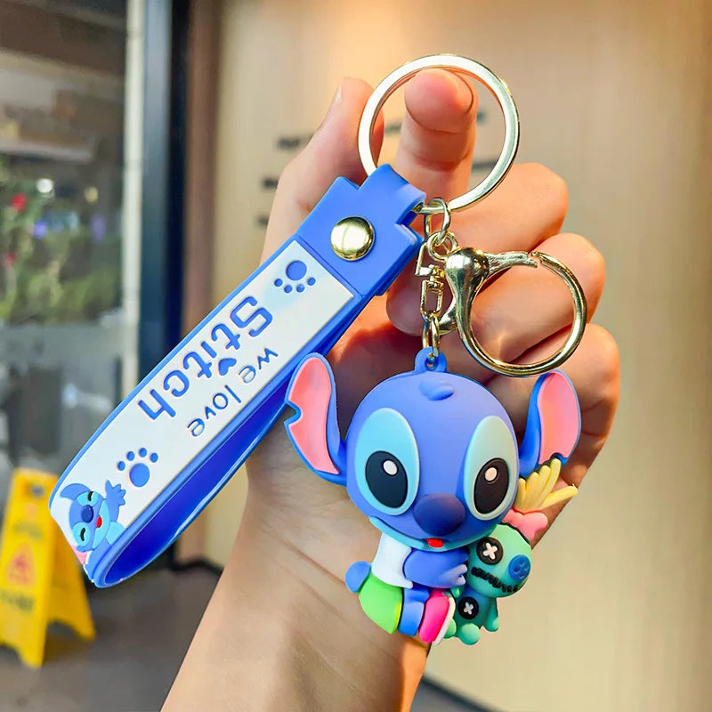 Wholesale New Anime Disney Keychain Mickey Mouse Minnie Lilo & Stitch Cartoon Keyring Key Chain Car Pendant Kids Toys Gifts