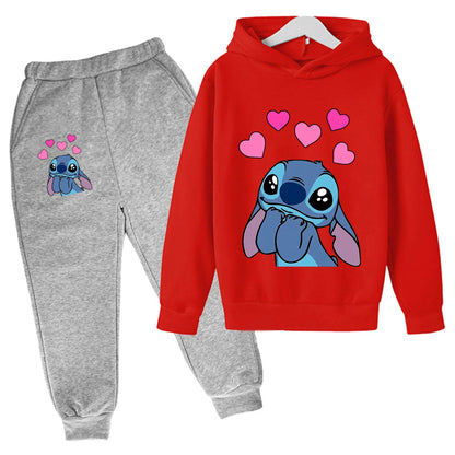 Girls Clothes Stitch Hoodies Sweatshirts Children's Clothing Sets Child Girl Tops + Pants 2 Pcs Suits Kids Boys Tracksuits Set