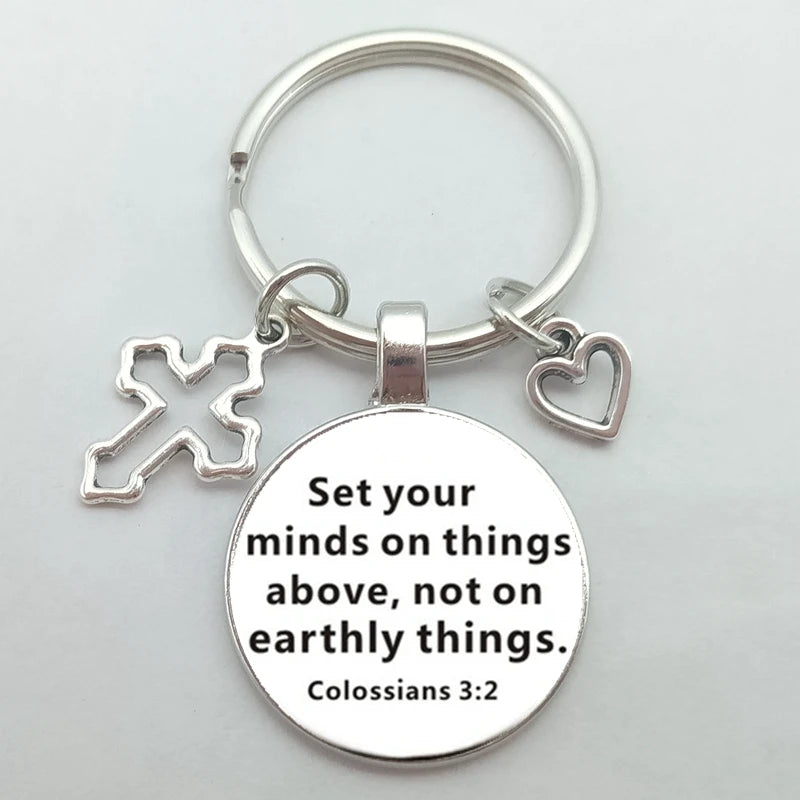 Christian Bible Keychains Cross Heart Charms Scripture Verse Stainless Steel Pendant Key Chain Religious Faith Jewelry