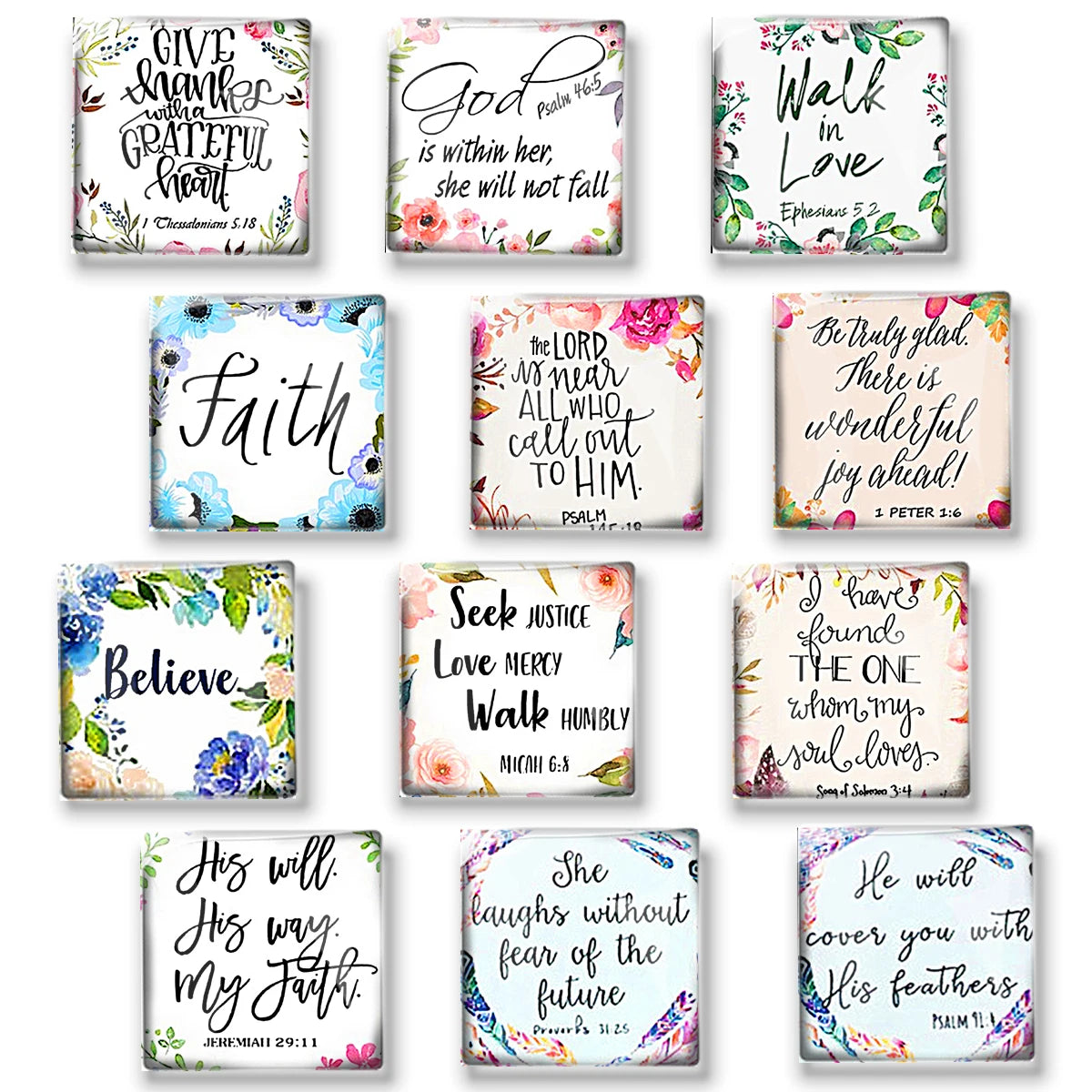 12pcs Bible Verse Fridge Magnet Square Convex Glass Jesus Christian Refrigerator Magnets Stickers Home Decor Church Memorabilia