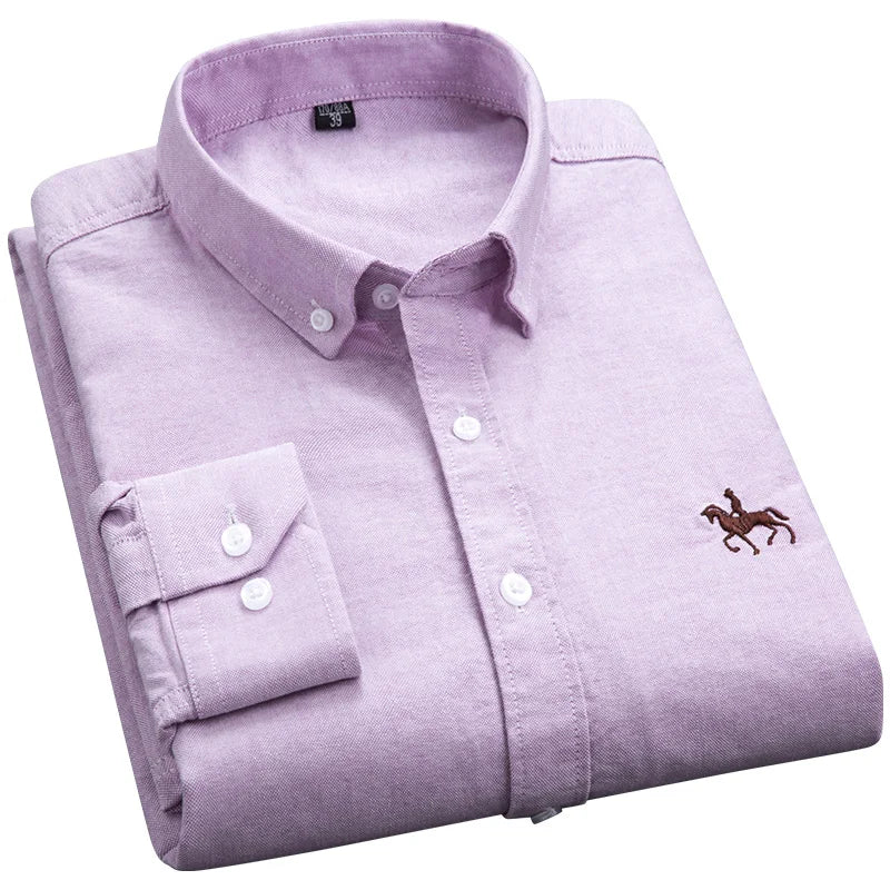 Long Sleeve Pink Shirt For Men Oversize Slim Fit Casual Dress Shirts Four Seasons Cotton Oxford New Fashion Korean Men Clothing