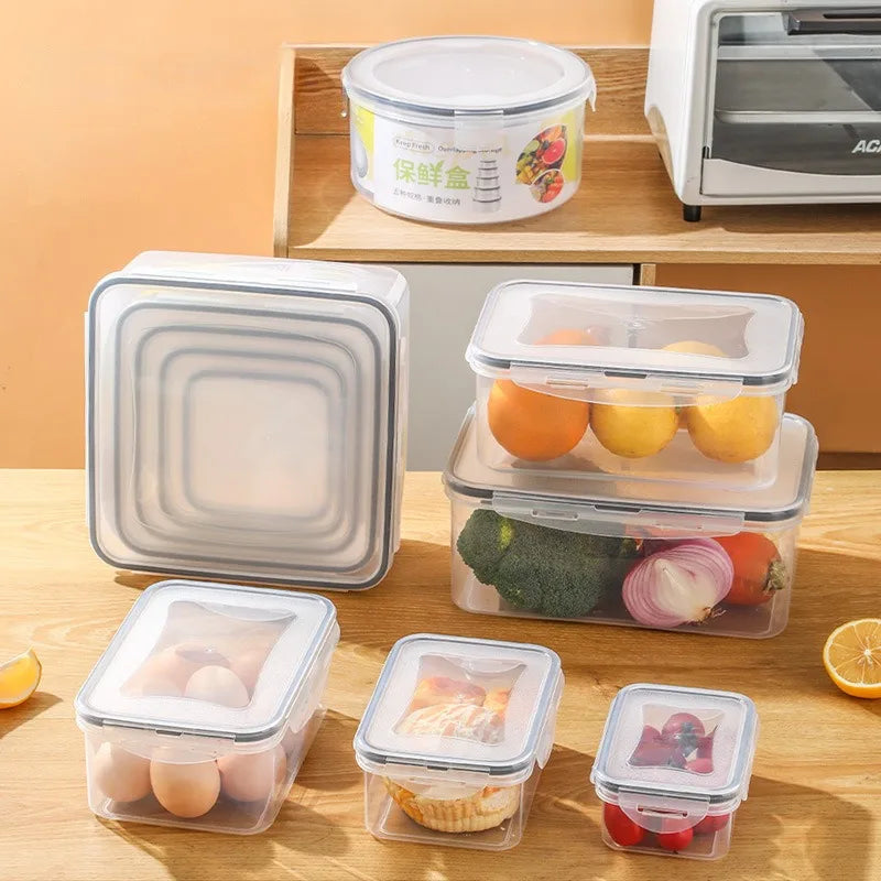 5PCS/set Transparent refrigerator sealed storage box with lid Microwaveable lunch box kitchen organizer food storage containers