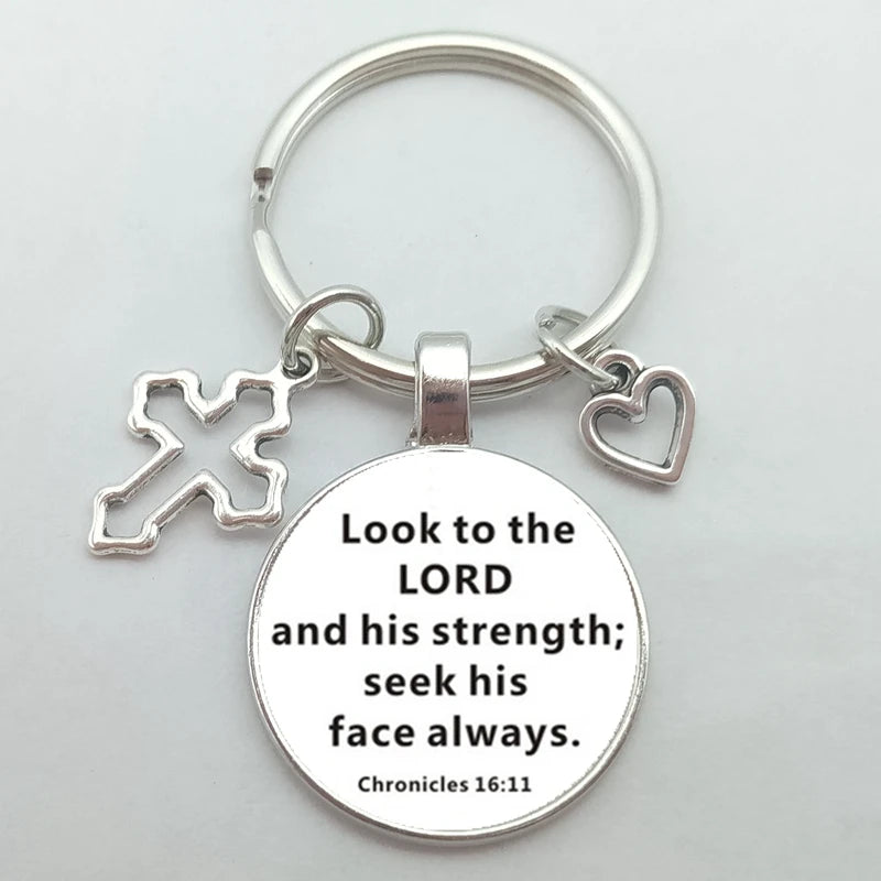 Christian Bible Keychains Cross Heart Charms Scripture Verse Stainless Steel Pendant Key Chain Religious Faith Jewelry