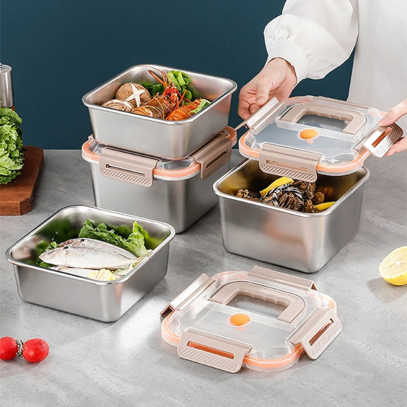 1Pc Stainless Steel Lunch Box Kitchen Fresh-Keeping Portable Sealed Food Storage Containers For Work Picnic Tableware