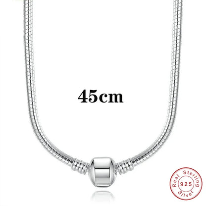 Hot Sale Original 925 Sterling Silver Necklace Ball Barrel Clasp Snake Chain Necklace For Fashion Bead Charm DIY Jewelry Making