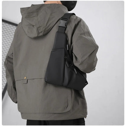 New Fashion Men's Underarm Wrap Chest Bag Street-Style Leather Waist Bag Solid Color Waterproof Crossbody Bag for Outdoor