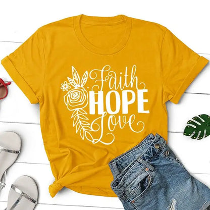 Christian  Hope Faith Believed Blessed Tshirts Letter Print Women Pullovers Graphic T-shirts Clothing Black Cotton Top Tee