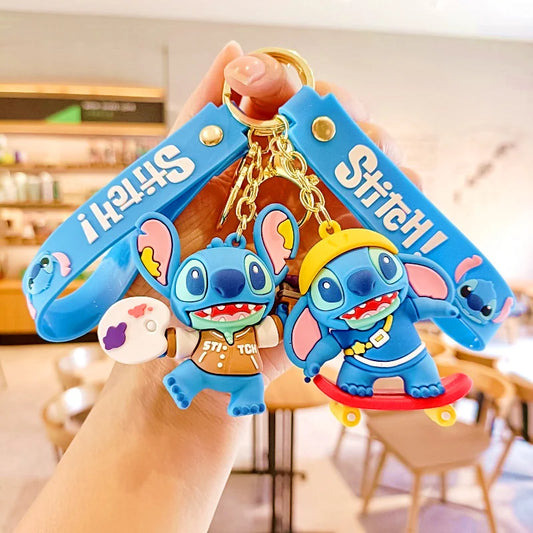 Wholesale New Anime Disney Keychain Mickey Mouse Minnie Lilo & Stitch Cartoon Keyring Key Chain Car Pendant Kids Toys Gifts