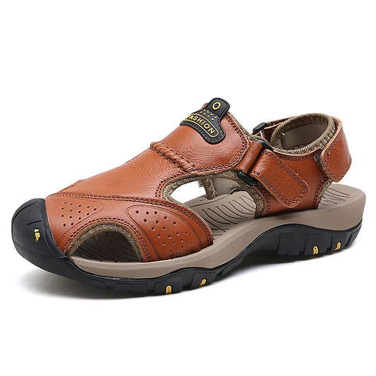 Summer Genuine Leather Cowhide Men'S Sandals Non-Slip Outdoor Men Casual Shoes Breathable Hiking Sandals Mens Beach Slippers