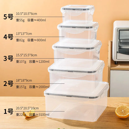 5PCS/set Transparent refrigerator sealed storage box with lid Microwaveable lunch box kitchen organizer food storage containers