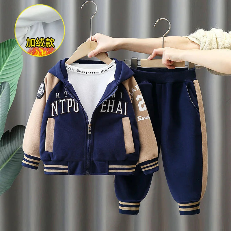 Winter Boys Clothing Sets Fleece Clothes Sets For Kids Letter Children Jacket+Pant 2pcs Suits 2023 Baby Tracksuit