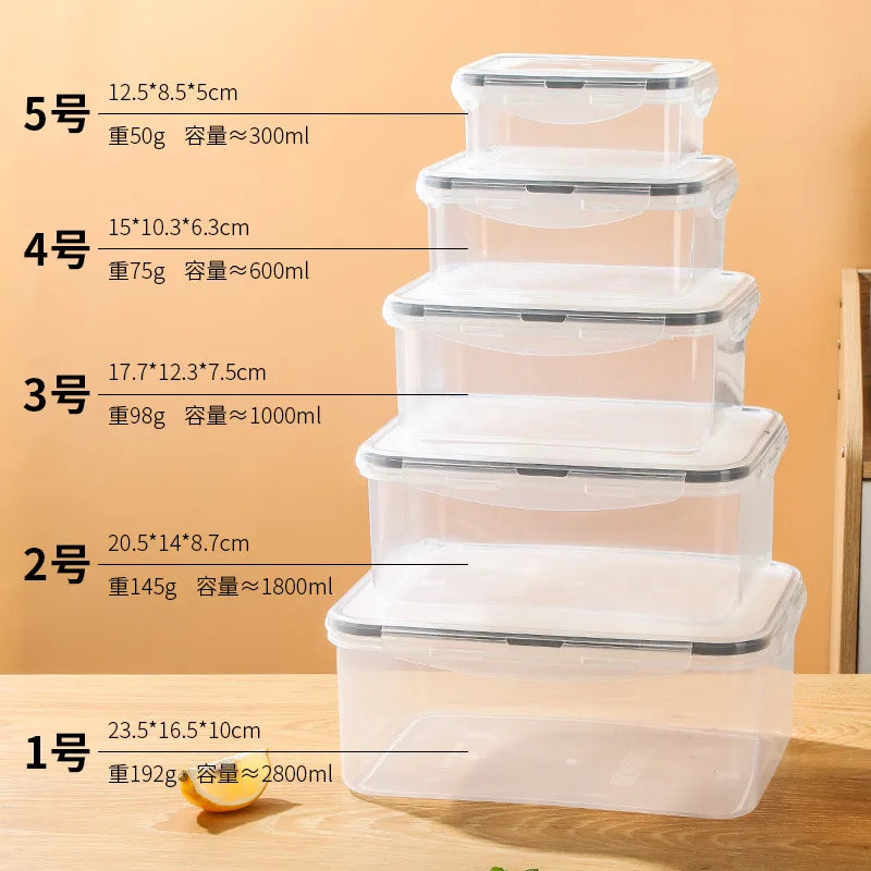 5PCS/set Transparent refrigerator sealed storage box with lid Microwaveable lunch box kitchen organizer food storage containers