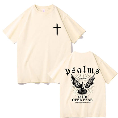 Jesus Faith Over Fear Christian Peace Dove Graphic T-shirts Men Women Fashion Casual Oversized T Shirt Man 100% Cotton Tshirt