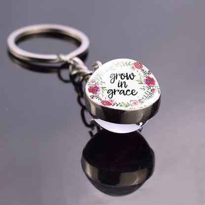 "Give Thanks with A Grateful Heart"Bible Verse Glass Ball Key Chain Scripture Quote Jewelry Christian Faith Thanksgiving Gift