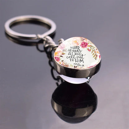 "Give Thanks with A Grateful Heart"Bible Verse Glass Ball Key Chain Scripture Quote Jewelry Christian Faith Thanksgiving Gift