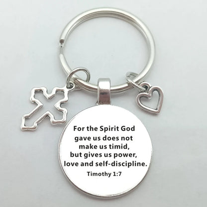 Christian Bible Keychains Cross Heart Charms Scripture Verse Stainless Steel Pendant Key Chain Religious Faith Jewelry