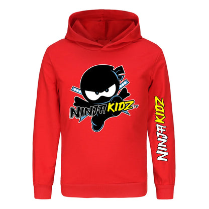 Ninja Kidz Kids Clothes Cotton Hooded Sweater Streetwear Sweatshirt Cartoon Casual Pullover Hip Hop Teenager Boys Girls Clothing