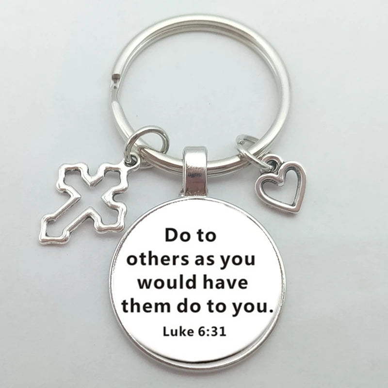 Christian Bible Keychains Cross Heart Charms Scripture Verse Stainless Steel Pendant Key Chain Religious Faith Jewelry