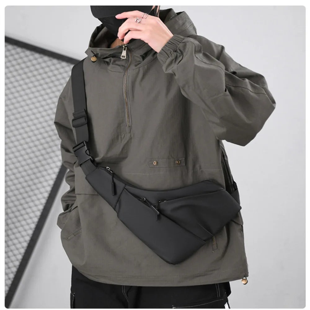 New Fashion Men's Underarm Wrap Chest Bag Street-Style Leather Waist Bag Solid Color Waterproof Crossbody Bag for Outdoor