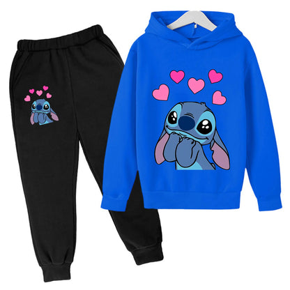 Girls Clothes Stitch Hoodies Sweatshirts Children's Clothing Sets Child Girl Tops + Pants 2 Pcs Suits Kids Boys Tracksuits Set