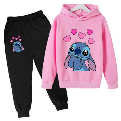 Girls Clothes Stitch Hoodies Sweatshirts Children's Clothing Sets Child Girl Tops + Pants 2 Pcs Suits Kids Boys Tracksuits Set