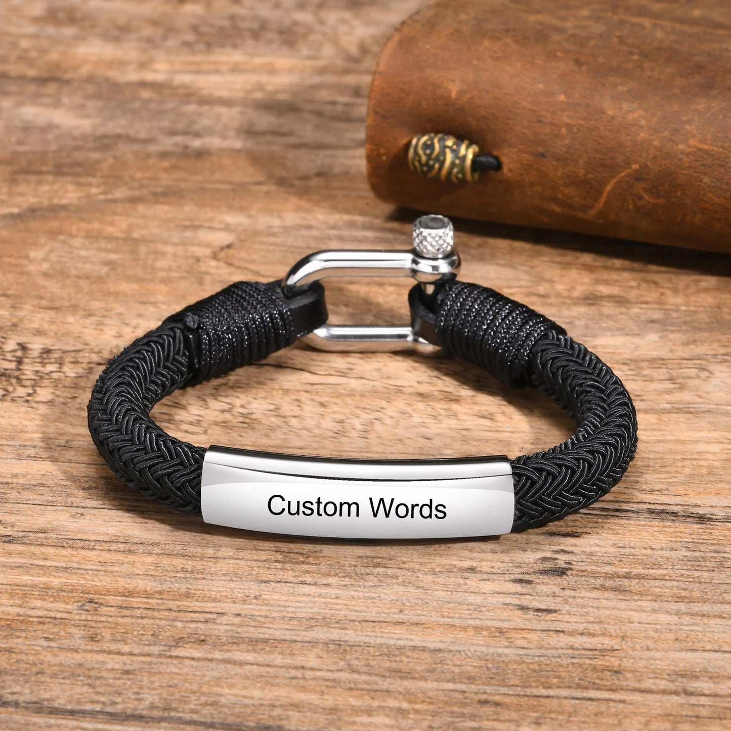 Personalized Bible Cross Bracelets for Men Boy,Nautical Screw Anchor Shackle Black Rope Bracelet,Custom Prayer Christian Jewelry