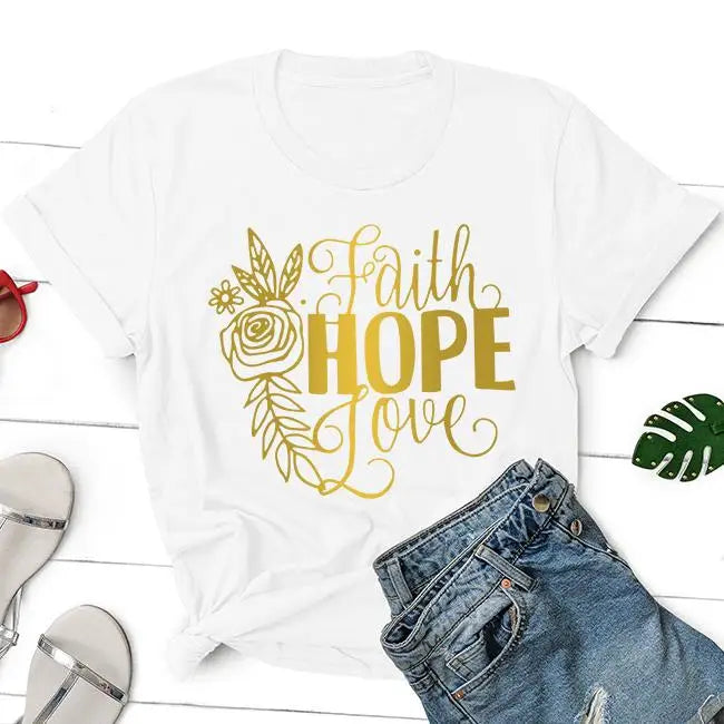 Christian  Hope Faith Believed Blessed Tshirts Letter Print Women Pullovers Graphic T-shirts Clothing Black Cotton Top Tee