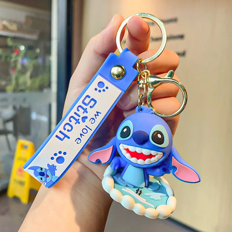 Wholesale New Anime Disney Keychain Mickey Mouse Minnie Lilo & Stitch Cartoon Keyring Key Chain Car Pendant Kids Toys Gifts