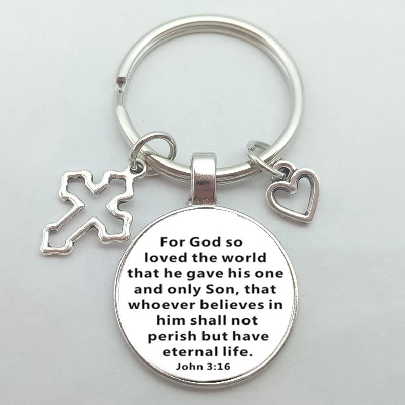 Christian Bible Keychains Cross Heart Charms Scripture Verse Stainless Steel Pendant Key Chain Religious Faith Jewelry