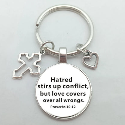 Christian Bible Keychains Cross Heart Charms Scripture Verse Stainless Steel Pendant Key Chain Religious Faith Jewelry