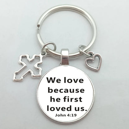 Christian Bible Keychains Cross Heart Charms Scripture Verse Stainless Steel Pendant Key Chain Religious Faith Jewelry