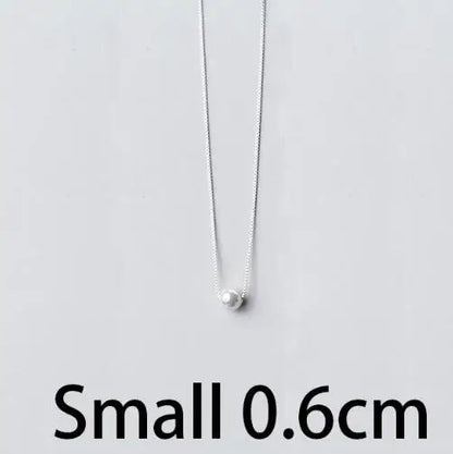 Real 925 Sterling Silver 6/8/10mm Round Bead Pearl Pendant Choker Necklace For Charm Women Fine Jewelry Minimalist Accessories