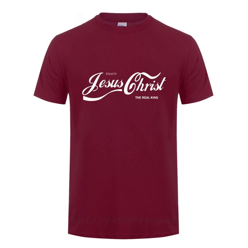 ENJOY JESUS CHRIST THE REAL KING CHRISTIAN FUN T SHIRT Baptism Church Bride Squad Esthetic Faith Cotton Funny Gift T-Shirt