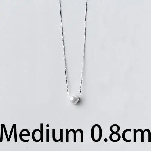 Real 925 Sterling Silver 6/8/10mm Round Bead Pearl Pendant Choker Necklace For Charm Women Fine Jewelry Minimalist Accessories