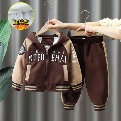 Winter Boys Clothing Sets Fleece Clothes Sets For Kids Letter Children Jacket+Pant 2pcs Suits 2023 Baby Tracksuit