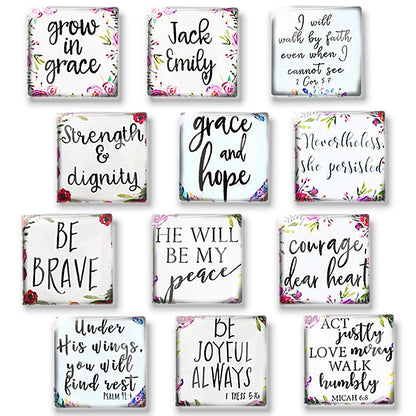 12pcs Bible Verse Fridge Magnet Square Convex Glass Jesus Christian Refrigerator Magnets Stickers Home Decor Church Memorabilia