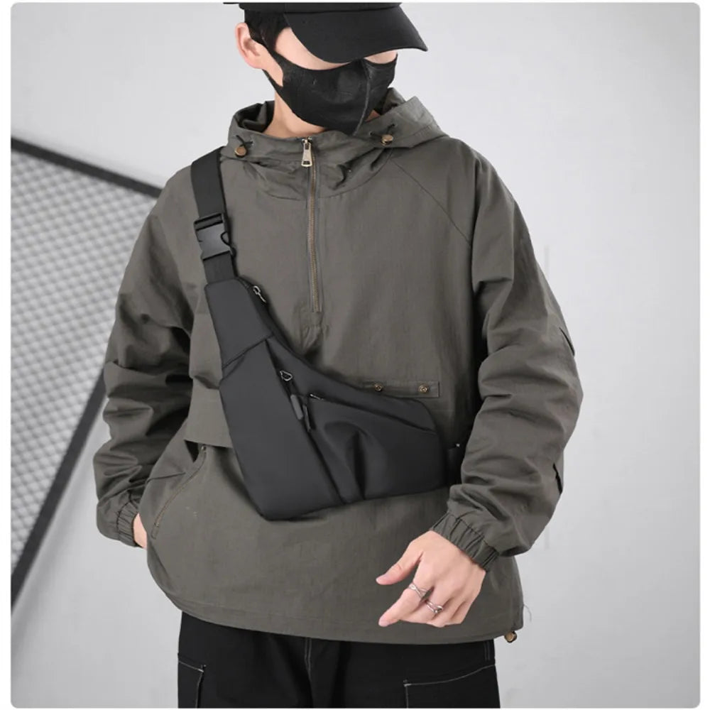 New Fashion Men's Underarm Wrap Chest Bag Street-Style Leather Waist Bag Solid Color Waterproof Crossbody Bag for Outdoor