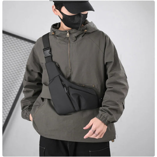 New Fashion Men's Underarm Wrap Chest Bag Street-Style Leather Waist Bag Solid Color Waterproof Crossbody Bag for Outdoor