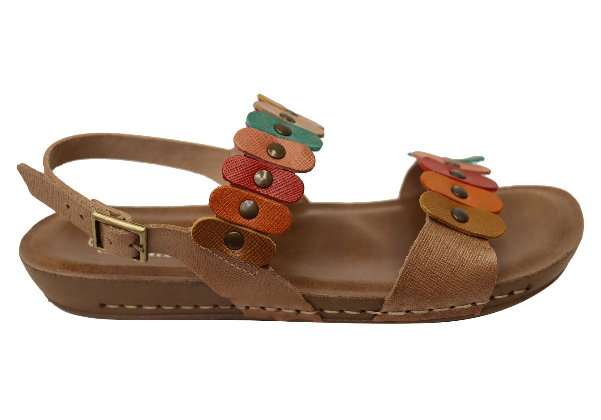 Dawn Womens Comfortable Leather Sandals Made in Brazil - Nude Multi