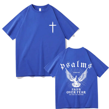 Jesus Faith Over Fear Christian Peace Dove Graphic T-shirts Men Women Fashion Casual Oversized T Shirt Man 100% Cotton Tshirt