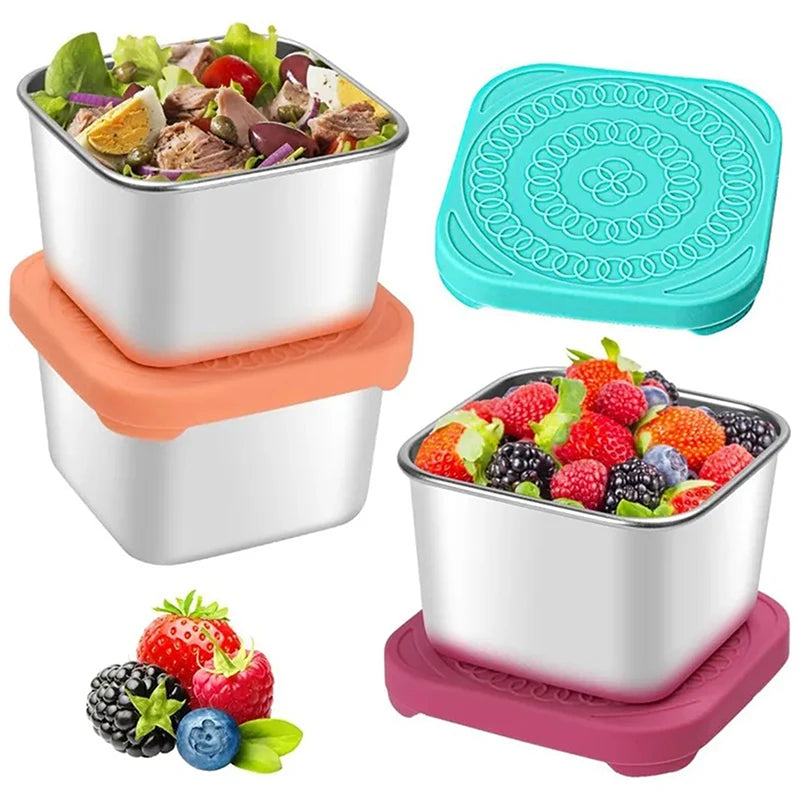 Hot Square Stainless Steel Sauce Cup With Lid Outdoor Portable Kid Lunch Container Box Small Food Storage Container Home Kitchen