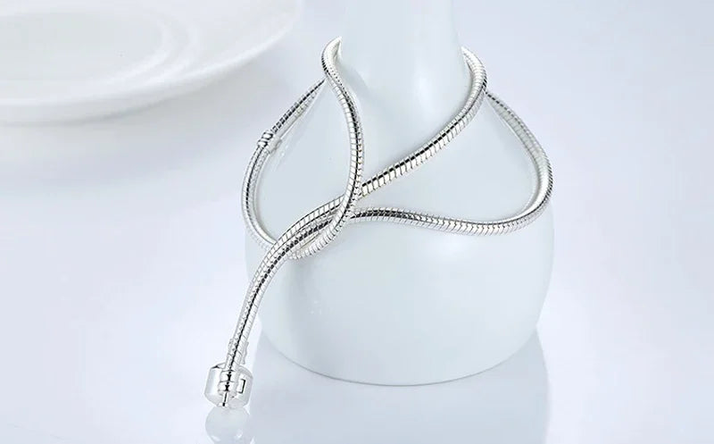 Hot Sale Original 925 Sterling Silver Necklace Ball Barrel Clasp Snake Chain Necklace For Fashion Bead Charm DIY Jewelry Making