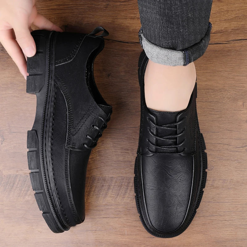 High Quality Brand Men's Genuine Leather Casual Shoes Thick Soles Wear-resistant Work Clothes Men's Office Business Shoes