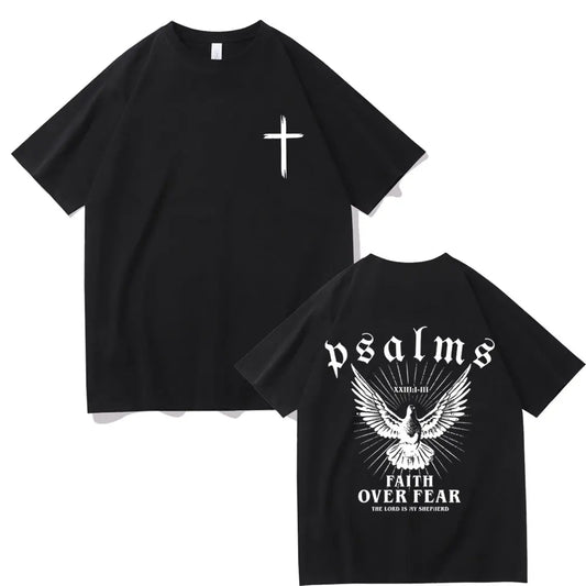 Jesus Faith Over Fear Christian Peace Dove Graphic T-shirts Men Women Fashion Casual Oversized T Shirt Man 100% Cotton Tshirt