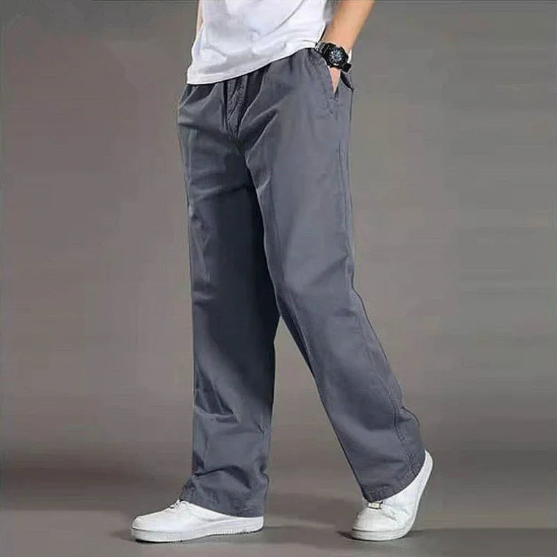 Big Size Men Oversize Cotton Cargo Wide Pants Summer Elastic Waist Multi-pocket Streetwear Joggers Casual Baggy Sports Trousers