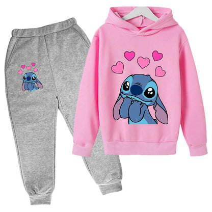 Girls Clothes Stitch Hoodies Sweatshirts Children's Clothing Sets Child Girl Tops + Pants 2 Pcs Suits Kids Boys Tracksuits Set