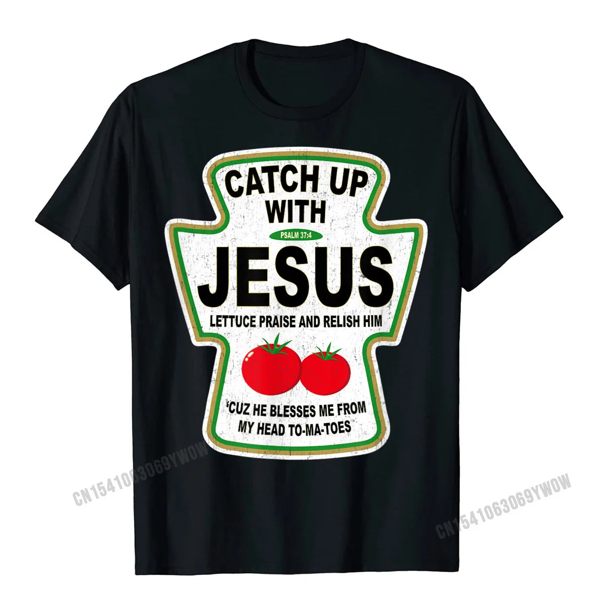 Grunge Christian Catch Up With Jesus Ketchup T-Shirt Top T-Shirts Tops Shirts Funny Harajuku Cotton Casual Gift Men